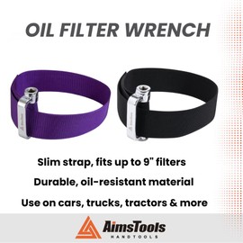 AIMSTOOLS Large Nylon Heavy Duty Strap Oil Filter Wrench Up to 9"(229mm), Fits into Tight Areas, Universal Oil Filter Removal Tool No Slipping for Engine Filters, Conduit, Fittings