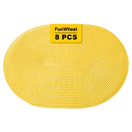 FunWheat Oval Braided Placemats Set of 8 Table Mats for Dining Tables Washable Heat Resistant Place Mats for Indoor Outdoor Use 12 x18 Inch(Oval Yellow, 8pcs)