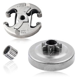 .325" 7T Clutch Drum Kit for Husqvarna 340 345 350 445 445E 450 450E Chainsaw Parts with Oil Pump Worm Gear Needle Bearing Bucking Spike Chain Adjuster Tensioner Kit 578097901 537110503