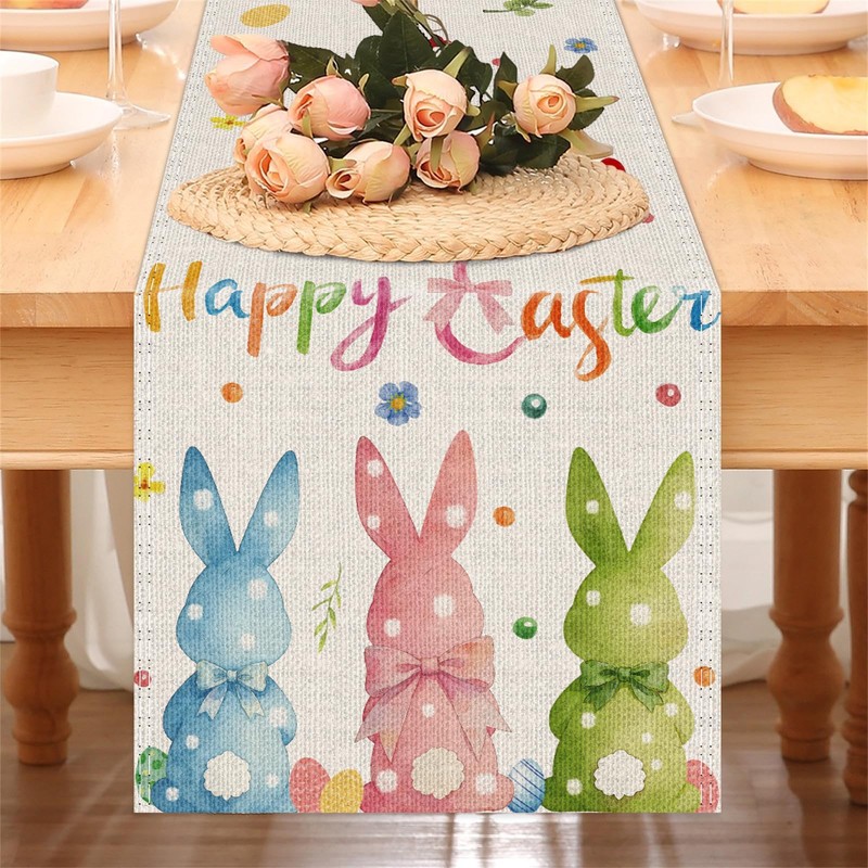 Rabbit Bunny Happy Easter Table Runner, Seasonal Spring Kitchen Dining