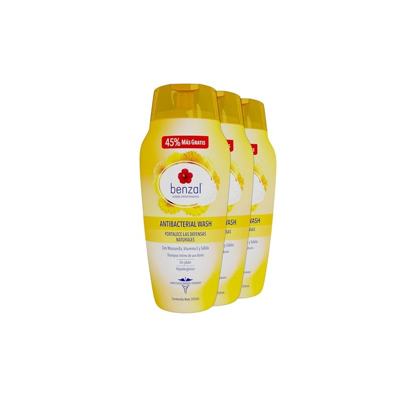 Benzal Wash Manzanilla, Jabon Intimo Femenino, Paquete de 3, 355ml