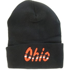 Ohio Adult Size Wavy Script Winter Knit Beanie Hat (Black)