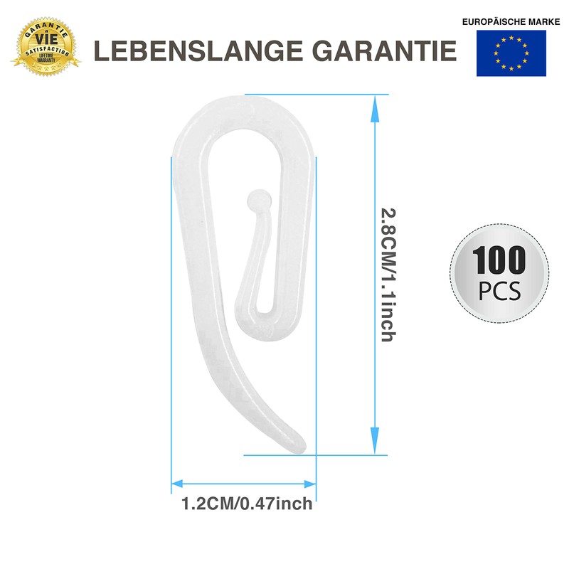 CZ Store Plastic Curtain Hooks | 100 Pack | 28x12mm