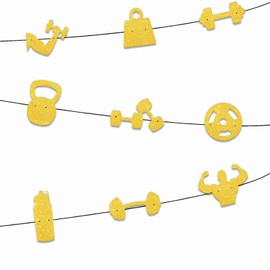 Y 9pcs Gold Glitter Silhouette Fitness Equipment Banner for Weight lifting Lover's Athlete Body Builder Sport Gym Theme Party Background Decorations Men Boys Birthday Party Decor Supplies