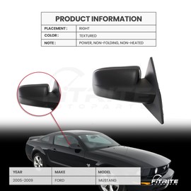 FITRITE AUTO PARTS New Right Passenger Side Power Door Mirror For 2005-2009 Ford Mustang, Non-Folding, Non-Heated, Textured FO1321243 6R3Z17682AA