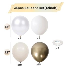 Globos Togvu Blancos y Dorados, Globos de Látex Metálico Blanco Arena Dorados de 12 Pulgadas, Globos de Fiesta Beige Dorados para Decoraciones de Cumpleaños Boho, Baby Shower, Compromiso, Boda