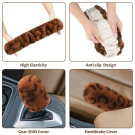 Accmor Accmor Furry Car Steering Wheel Cover, Elastic Fuzzy Auto Wheel Cover & Handbrake Cover & Gear Shift Cover Set, Soft Warm Leopard Fluffy Vehicle Wheel Protector Car Accessories for Men Women