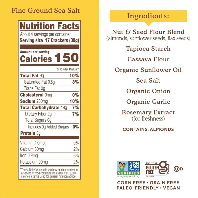 Simple Mills Almond Flour Crackers Fine Ground Sea Salt Snack