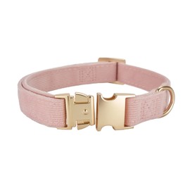 YUDOTE Soft Cotton Dog Collar with Metal Buckle Adjustable Heavy Duty Comfy Corduroy Collars for Small Medium Large Dogs,Light Pink,Small