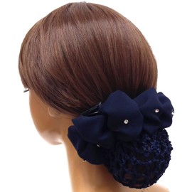 Happy Hat ha-415 Adult Hair Net, Scrunchie Style Bun Net with Hair Clip, navy