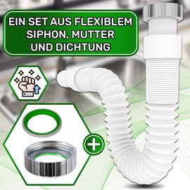 Flexible Siphon Size 1 1/2 Inch x 32 mm Complete with Brass Nut and O-Ring for Kitchen Sink, Sink and Bidet ONIX TECH