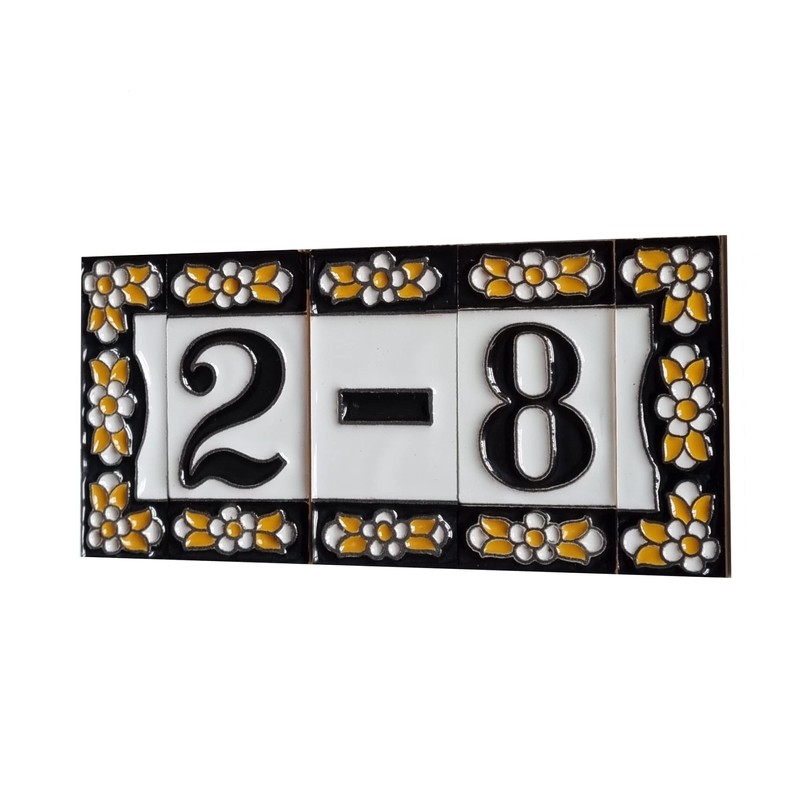 Spanish Flower Ceramic House Number Tiles 7.5cm x 3.5cm Filigree