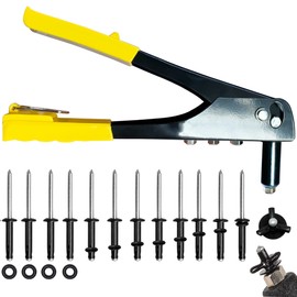 NVAAV Kayak Rivet Gun Kit, 18Pcs Waterproof Tri-Grip Rivets with Manual Single Hand Riveter Set, Heavy Duty Pop Rivet Nut Tool for Pad Eye Canoe and Boat Accessories (Yellow)