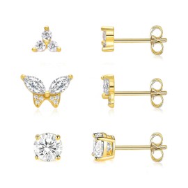 14K Gold Women's Earrings | Gold Butterfly Earrings | Hypoallergenic Ear Studs (14K Gold)