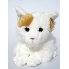 Soft Toy Cat – White/Red – Lying – Lifelike – 30 cm – Soft Toy Cuddly Toy Plush Cat