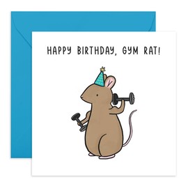 CENTRAL 23 Birthday Card Rat Working Out - 'Gym Rat' - Gifts for Gym Enthusiast, Buddies, Besties, Pals, Best Friends, BFF, Co-worker, Bro, Brother - Lifting Weights - Comes with Fun Stickers