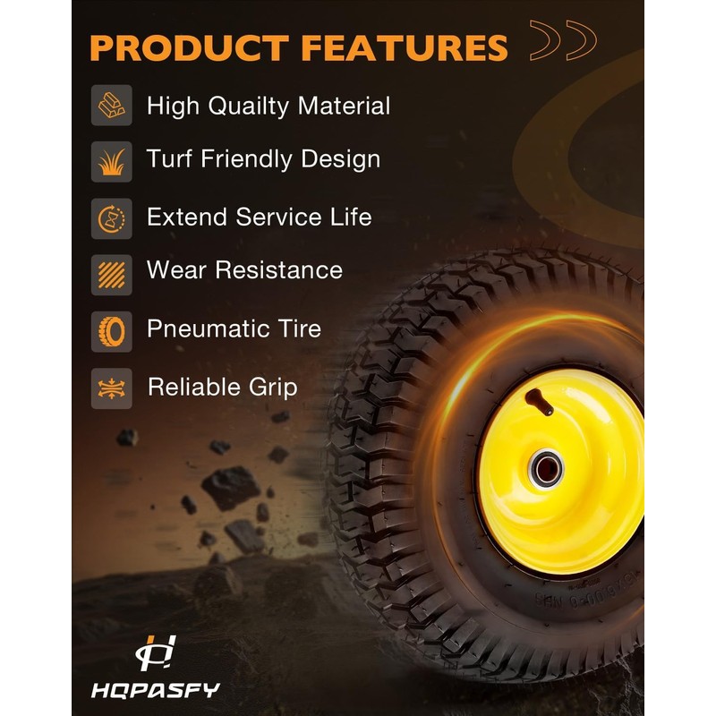 2 Pack 15x6.00-6 Tubeless Lawn Mower Tires, 3" Offset Hub,