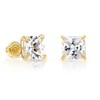 Solid 14k Yellow Gold Solitaire Square Princess-cut CZ Stud Earrings