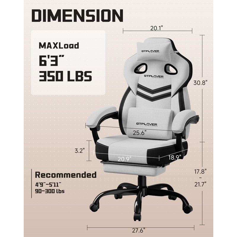 GTPLAYER Gaming Chair for Adults, Ergonomic High Back Chair with