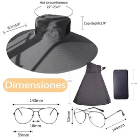 Sombrero de sol para hombre con gafas de so, Sombrero protector de pescador, Sombrilla plegable anti-UV, Sombrero de pesca transpirable, ala ancha, transpirable para verano, senderismo, camping.