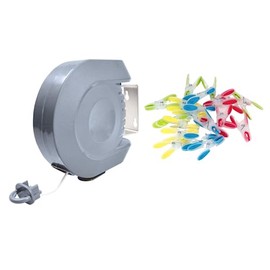 Retractable Washing Drying Line 15m Indoor and Outdoor Strong Clothes Line & Premium Soft Grip Laundry Pegs 20 Pack