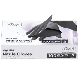 OWELL Black Nitrile Gloves Small, Chemical Resistant, Disposable Gloves, Powder-Free, Latex-Free, Non-Sterile, Food Safe, 4 Mil, Medical Gloves (100 Ct – SMALL)