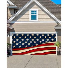 Independence Day Star Garage Door Decorations, Large Hanging Garage Door Cover Banner with Grommets, American Flag Backdrop Door Mural for Indoor Outdoor Party Wall Window Yard, 7x8ft