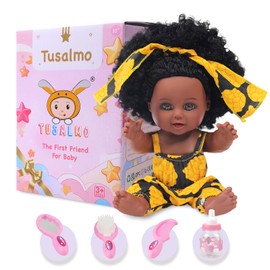 TUSALMO 10 INCH Black Baby Doll Toy with Accessories - African American Baby Dolls in Gift Box - Ideal Holiday, Christmas, Birthday Gift for 3 Year Old Girls - Soft Body Black Dolls for Toddlers
