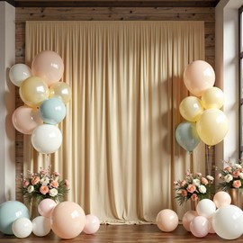 20ft x 10ft Wrinkle Free Beige Backdrop Curtain for Wedding Parties, Thick Polyester Photo Backdrop Drapes for Baby Shower Engagement Birthday Party Backdrop Stand,5ft x 10ft 4 Panels