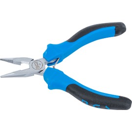 BGS 382 Straight Spring Loaded Electronic Long Nose Pliers, Silver/Black/Blue, 130 mm