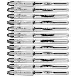 Uni-Ball Vision Elite Stick Roller Ball Pens .08mm, Black Ink, 12 Pens