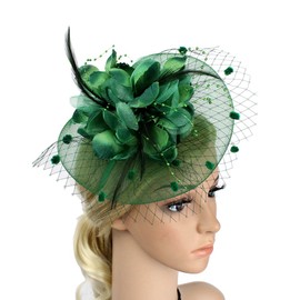 Qchomee Ladies Fascinators Pillbox Hat Women Flower Bowler Feather Bridal Wedding Cocktail Hair Clip Party Accessories with Loop Hairpin Derby Church Banquet for Girls Dark Green, M