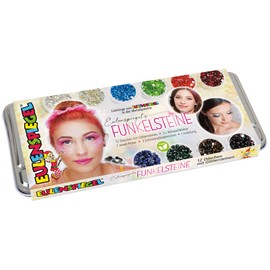 Eulenspiegel 212295 - Glitzersteine fürs Gesicht, Metallpallette, 12 x 2,5 g, inklusive Applikator, Wimpernkleber, Schwämmchen, für Festivals, Karneval