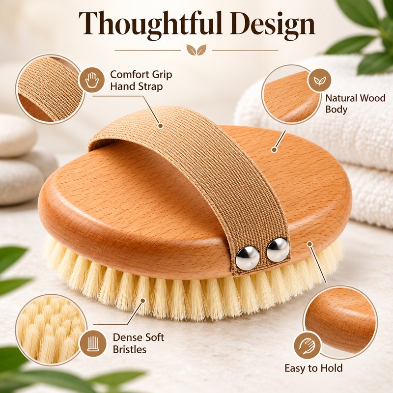 Natural Boar Bristle Body Brush – Wooden Bamboo Dry &