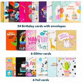 abeec Kids Birthday Cards Multipack - 24 Birthday Cards Containing: 12 x Birthday Cards for Him and 12 x Birthday Cards for Her - Pack of Birthday Cards with Happy Birthday Stickers and 24 Envelopes