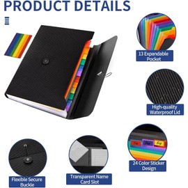 3Pcs Expanding File Folder, 13 Pockets Accordion File Holder Organizer, A4 Letter Size Paper Document Receipt Organizer Accordian Filing Folder for Classroom, Home, Office and Travel