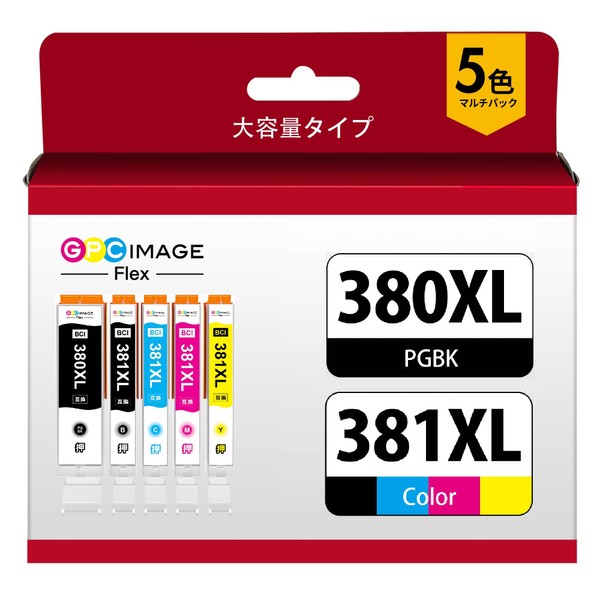 GPC Image Flex BCI-381XL BCI-380XL Canon Ink 380 381 5 Colors High Capacity Canon Ink Cartridge 381 380 Printer Model Number: TS6130 TS6230 TS6330 TS7330 TS7430 TR7530 TR8530 TR8630 Compatible with