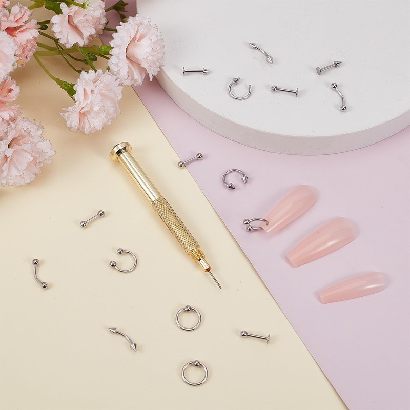 NICENEEDED 25 Pcs Nail Art Dangle Charms with Piercing Tool