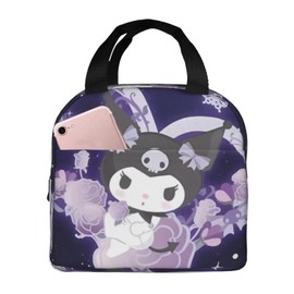 Asamike LWZ018B Lunch Bag, Kuromi Insulated Bag, Lightweight, Lunch Bag, Insulated Lunch Bag, Food Storage, Lunch Box, Unisex, For Work Commutes, Travel, Camping, Picnics