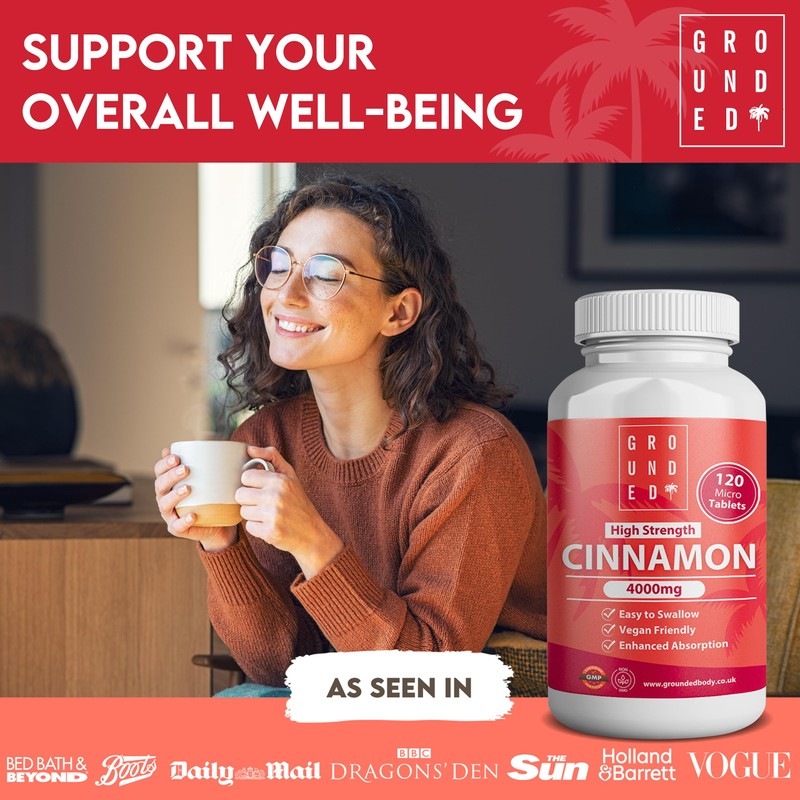 Grounded High Strength Cinnamon 4000mg, 120 Tablets, 2 Month Supply