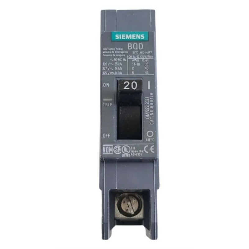 Siemens BQD120 20-Amp Single Pole 277V AC / 125V DC