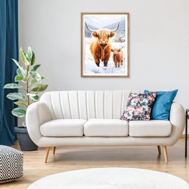 AIRDEA 5D Highland Cow Diamond Art Painting Kits, Cow Snow DIY Full Drill Crystal Rhinestone Painting Art Kits, Embroidery Painting Art Picture Crafts for Home Wall Decor 30x40cm