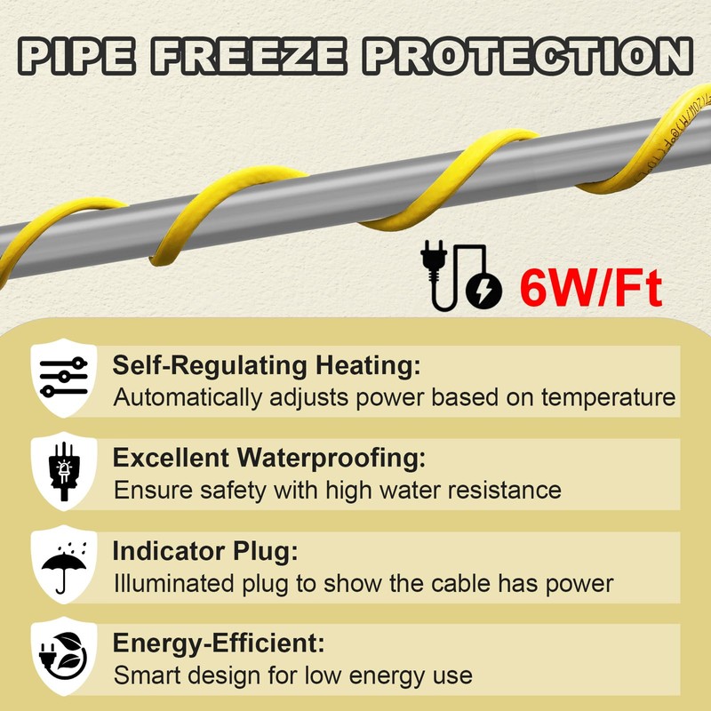 YeloDeer 75 Ft Pipe Heat Cable for Water Pipe Freeze