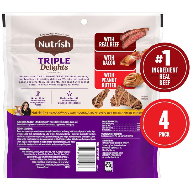 Nutrish Triple Delights Premium Dog Treats with Real Beef, Bacon,