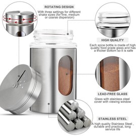 Set of 4 Spice Shakers, Stainless Steel Spice Jars, Kitchen, Spice Shakers, Camping, Spice Jars, Round with 3 Different Hole Sizes for Salt, Black Pepper, White Pepper, Sugar