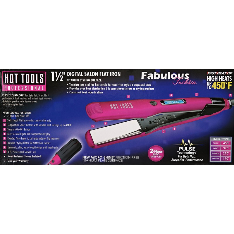 Hot Tools Professional Titanium Digital Flat Iron, Fabulous Fuscia, 1.5