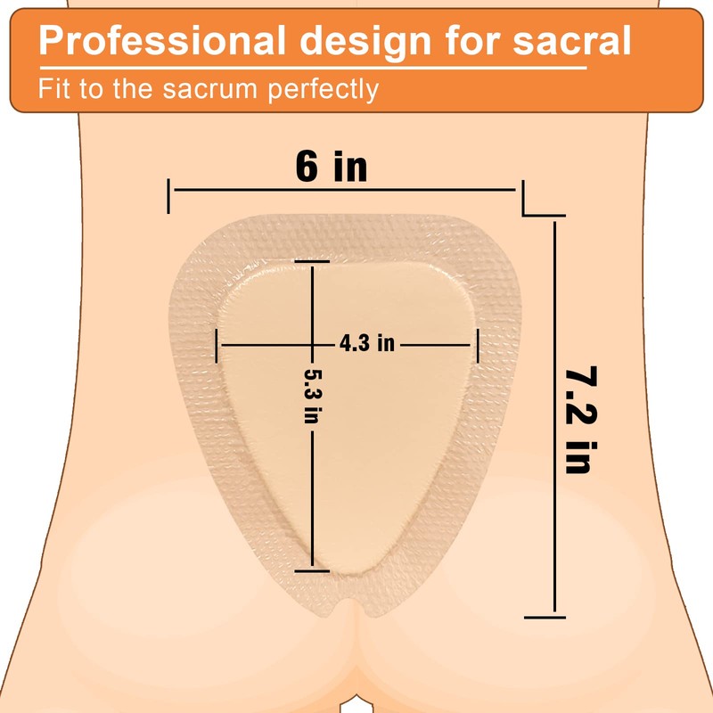 Carbou Wound Dressing Sacrum Silicone Foam Dressing, 6''x7''(15cm x18cm) Bordered