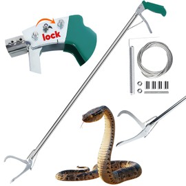 52" Snake Tongs Stick with Lock, Professional Snake Grabber Tool Heavy Duty Reptile Snake Catcher Grabber Stainless Steel Snake Pole Wide Jaw Handling Tool with a Protective Structures for Snakes