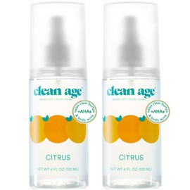 Clean Age - Aluminum Free Deodorant & Body Spray for Whole Body - Citrus 4oz (2 Pack) Clean Deodorant and Body Spray for Teen Boys and Girls - With AHA For Body Acne - Body Spray for Teens Formula