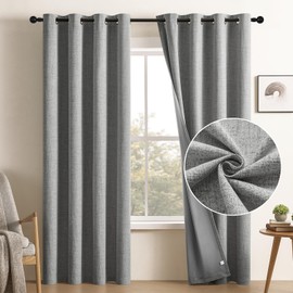 CUCRAF 100% Total Blackout Curtains 90 Length for Window Treatment, Faux Linen Thermal Insulated Grommet Drapes for Bedroom/Living Room, Set of 2 Curtain Panels(Light Grey, 52 x 90 inches)
